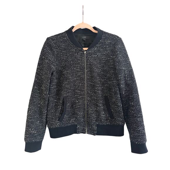 J CREW Black Charcoal Boucle Bomber Wool Blend Jacket Preppy - Women’s Sz 4 - Picture 1 of 4